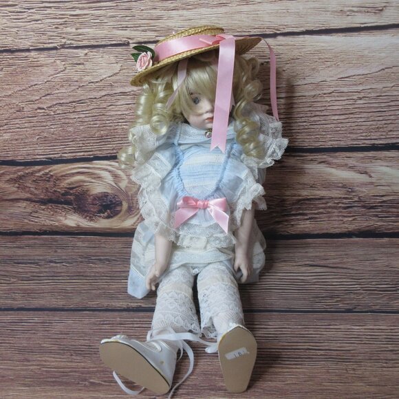 Vintage Fully Porcelain 20" Doll in dress and bonnet - Picture 2 of 9